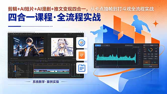 剪辑+AI短片+AI漫剧+推文变现四合一，从卡点抽帧到打斗戏全流程实战-800资源网