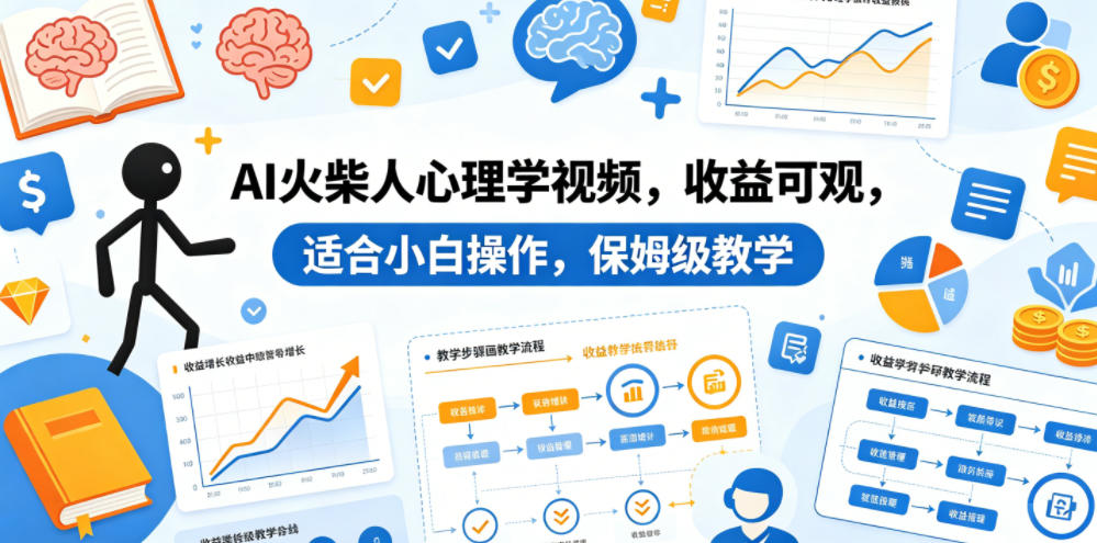 AI火柴人心理学视频，收益可观，适合小白操作，保姆级教学-800资源网
