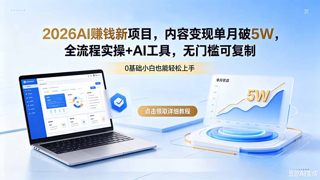 2026AI赚钱新项目,内容变现单月破5W,全流程实操+AI工具,无门槛可复制-800资源网