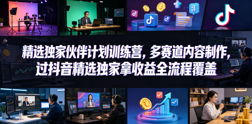 小豁食堂精选独家伙伴计划训练营，多赛道内容制作，过抖音精选独家拿收益全流程覆盖-800资源网
