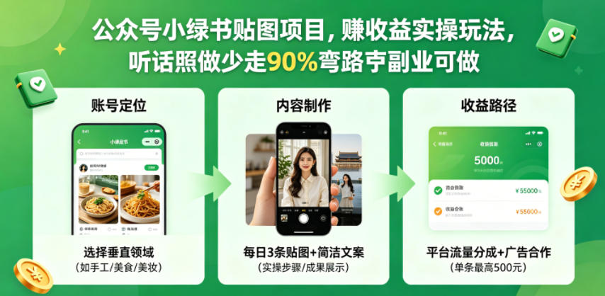 公众号小绿书贴图项目，赚收益实操玩法，听话照听话照少走90%弯路丨副业可做-800资源网