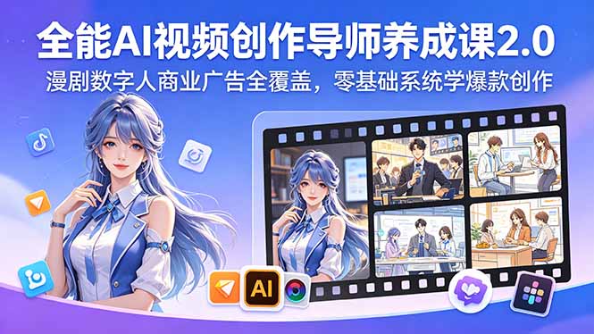 全能AI视频创作导师养成课2.0，漫剧数字人商业广告全覆盖，零基础系统学爆款创作-800资源网