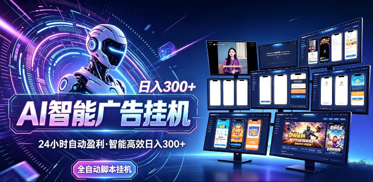 AI智能广告挂G项目,无需人工,单机稳定日入200+,可矩阵放大,24小时不间断刷广告賺收益-800资源网