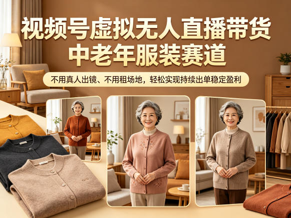 视频号虚拟无人直播带货中老年服装赛道，不用真人出镜、不用租场地，轻松实现持续出单稳定盈利-800资源网