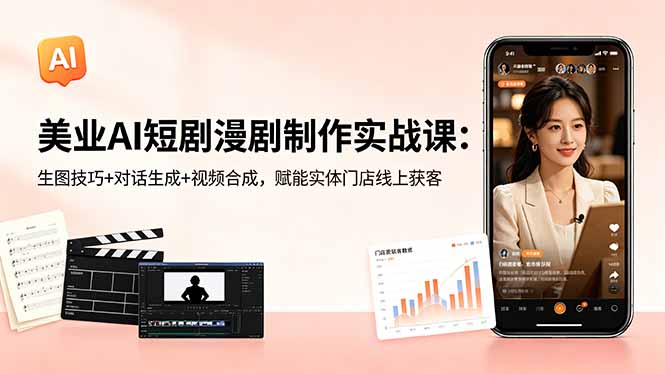 美业AI短剧漫剧制作实战课：生图技巧+对话生成+视频合成，赋能实体门店线上获客-800资源网