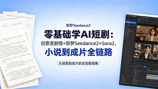 零基础学AI短剧：创意变剧情+即梦Seedance2+Sora2，小说到成片全链路-800资源网