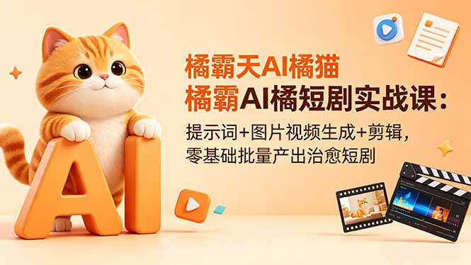 橘霸天AI橘猫短剧实战课：提示词+图片视频生成+剪辑，零基础批量产出治愈短剧-800资源网
