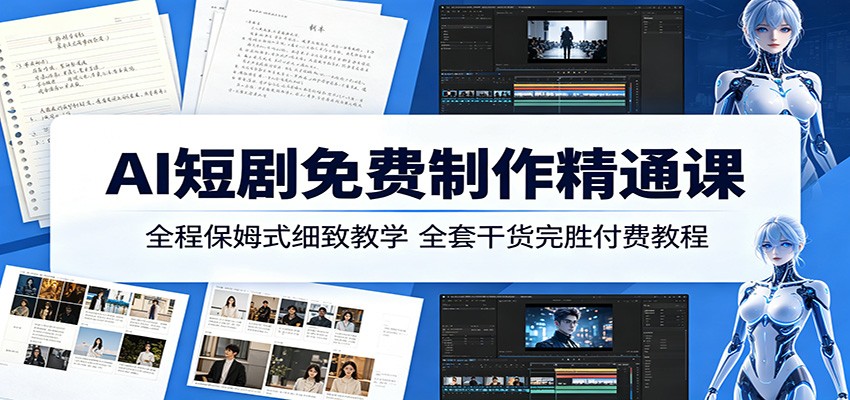 AI短剧免费制作精通课：全程保姆式细致教学，全套干货完胜付费教程-800资源网