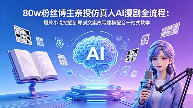 80w粉丝博主亲授仿真人AI漫剧全流程：爆款小说挖掘到原创文案改写建模配音一站式教学-800资源网