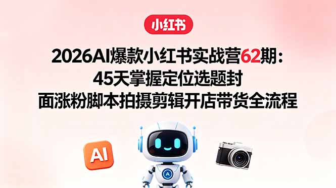 2026AI爆款小红书实战营62期:45天掌握定位选题封面涨粉脚本拍摄剪辑开店带货全流程-800资源网
