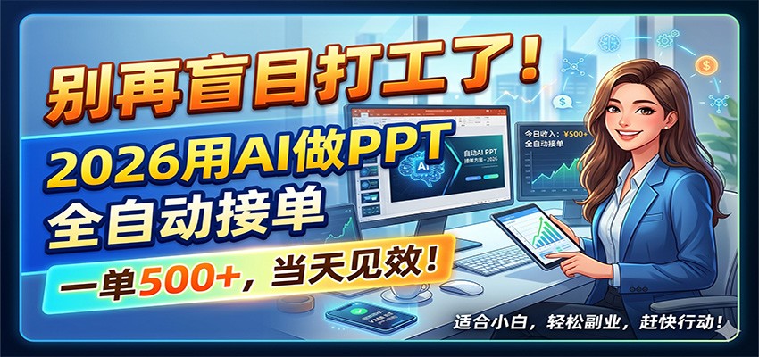 别再盲目打工了!2026用AI做PPT全自动接单,一单5张+,当天见效!-800资源网