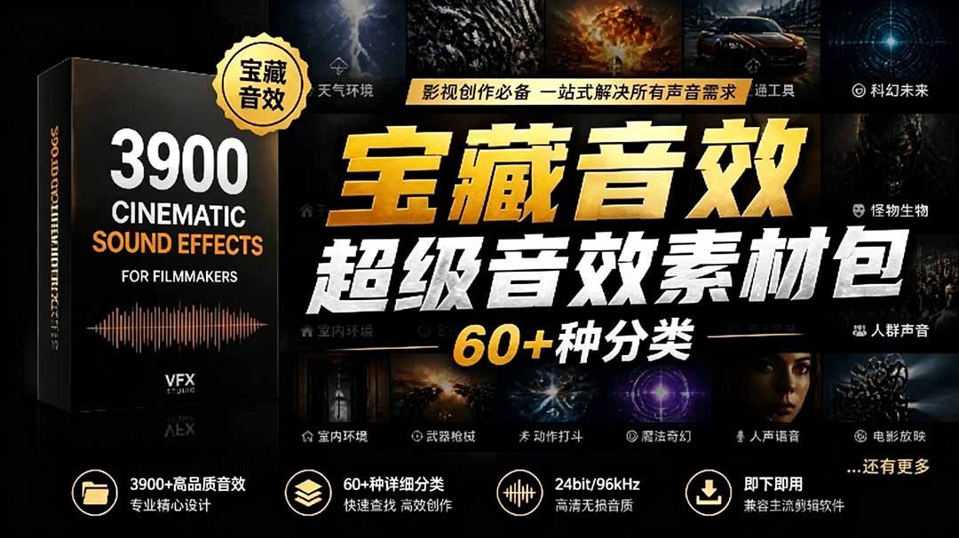 宝藏音效合集包！60+多种音效分类，共计3900个，分类清晰，全中文分类，高品质剪辑音效素材包-800资源网