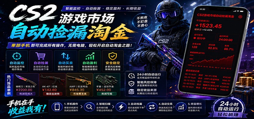 CSGO挂机捡漏项目通过利用游戏饰品交易机制,结合薄凉软件辅助捡漏,实现盈利-800资源网