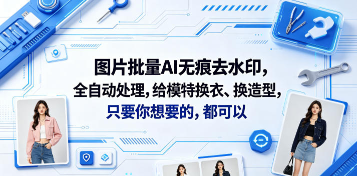 图片批量AI无痕去水印，全自动处理，给模特换衣、换造型，只要你想要的，都可以(软件+视频教程)-800资源网