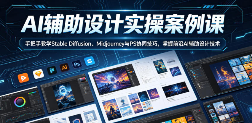 AI辅助设计实操案例课，手把手教学Stable Diffusion、Midjourney与PS协同技巧，掌握前沿AI辅助设计技术-800资源网
