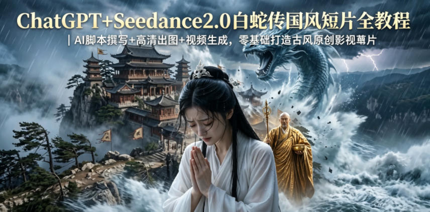 ChatGPT+Seedance2.0白蛇传国风短片全教程｜AI脚本撰写+高清出图+视频生成，零基础打造古风原创影视短片-800资源网