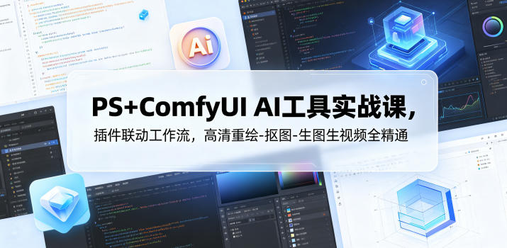 PS+ComfyUI AI工具实战课，插件联动工作流，高清重绘-抠图-生图生视频全精通-800资源网