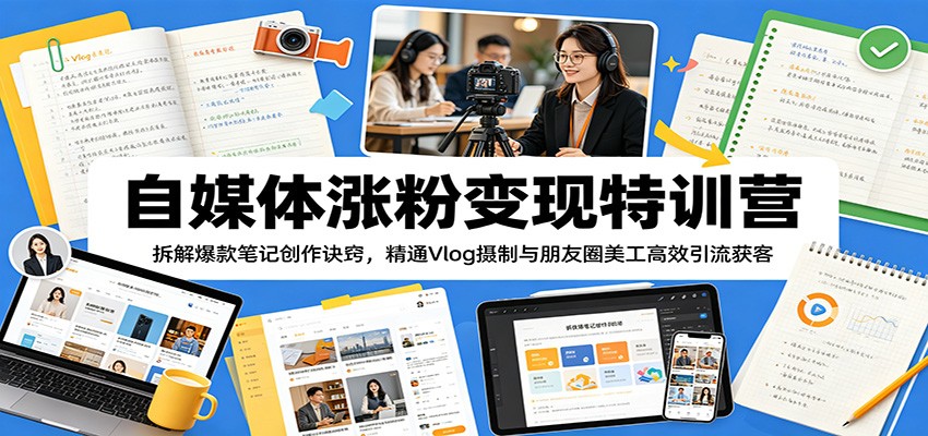 自媒体涨粉变现特训营：拆解爆款笔记创作诀窍，精通Vlog摄制与朋友圈美工高效引流获客-800资源网