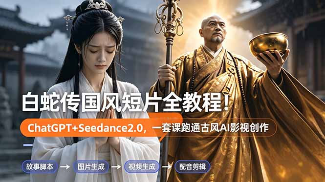 白蛇传-国风短片全教程！ChatGPT+Seedance2.0，一套课跑通古风AI影视创作-800资源网