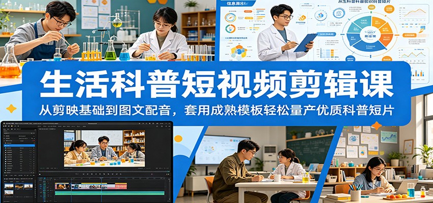 生活科普短视频剪辑课：从剪映基础到图文配音，套用成熟模板轻松量产优质科普短片-800资源网