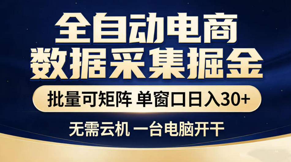 全自动电商数据采集掘金，批量可矩阵单窗口日入30+，无需云机一台电脑开干-800资源网