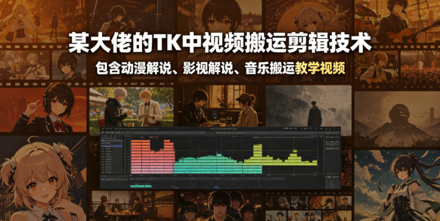 某大佬的TK中视频搬运剪辑技术，包含动漫解说、影视解说、音乐搬运教学视频-800资源网