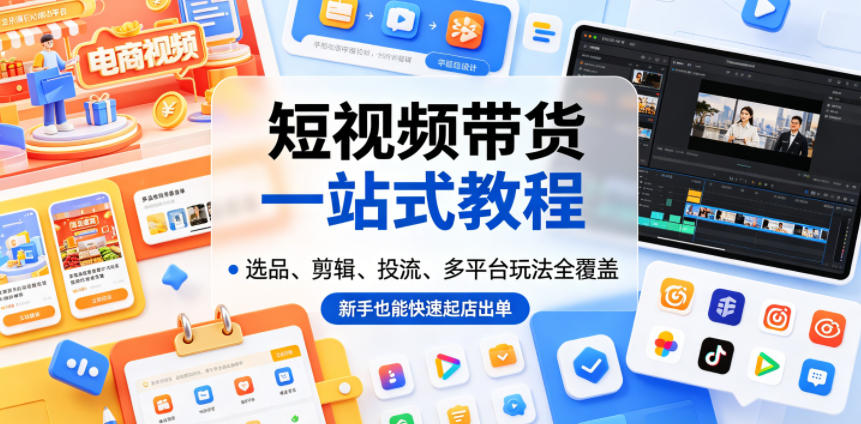 短视频带货一站式教程,选品、剪辑、投流、多平台玩法全覆盖,新手也能快速起店出单-800资源网