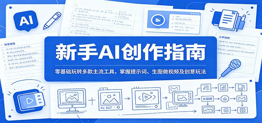 新手AI创作指南：零基础玩转多款主流工具，掌握提示词、生图做视频及创意玩法-800资源网