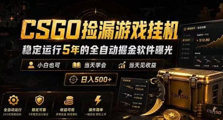 CSGO捡漏游戏挂G，稳定运行5年的全自动掘金软件曝光，小白也可当天学会，当天见收益，日入500+-800资源网