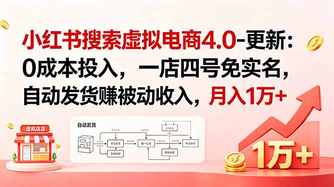 小红书搜索虚拟电商4.0-更新:0成本投入,一店四号免实名,自动发货赚被动收入,月入1万+-800资源网