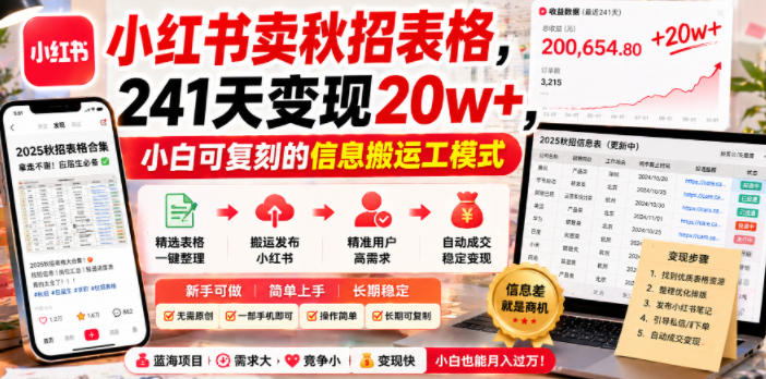 小红书卖秋招表格,241天变现20w+,小白可复刻的信息搬运工模式-800资源网
