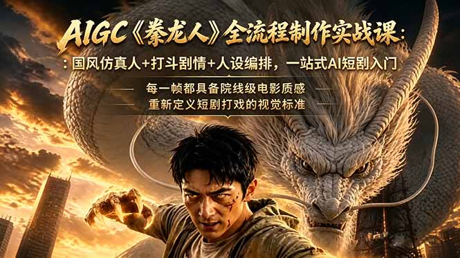 AIGC《豢龙人》全流程制作实战课:国风仿真人+打斗剧情+人设编排,一站式AI短剧入门-800资源网