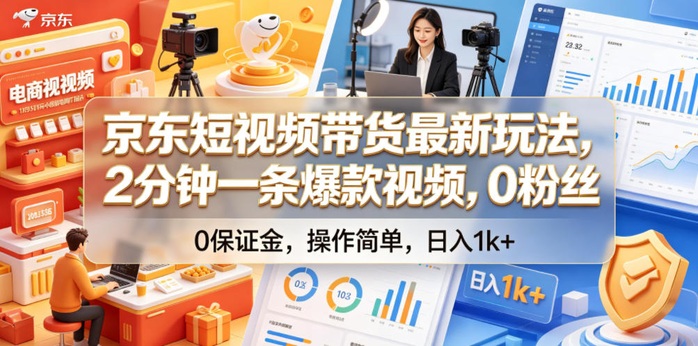 京东短视频带货最新玩法，2分钟一条爆款视频，0粉丝，0保证金，操作简单，日入1k+-800资源网