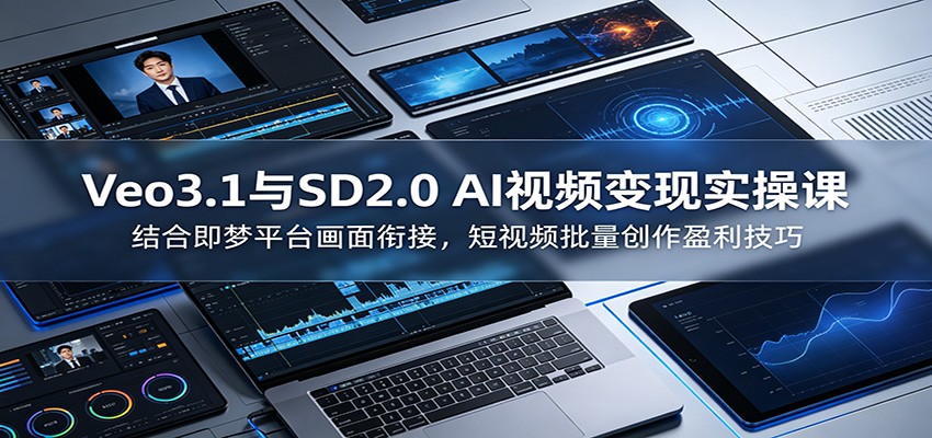 Veo3.1与SD2.0 AI视频变现实操课课:结合即梦平台画面衔接,短视频批量创作盈利技巧-800资源网