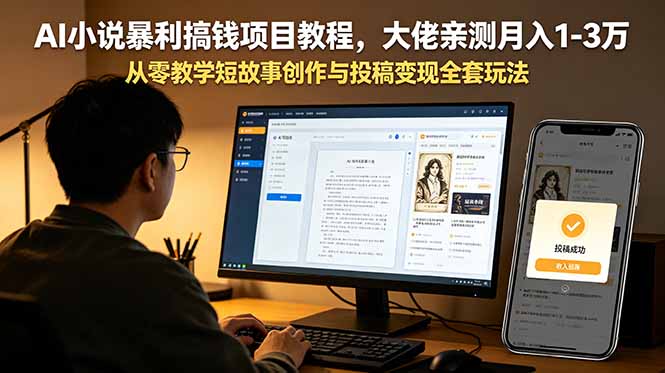 AI小说暴利搞钱项目教程,大佬亲测月入1-3万,从零教学短故事创作与投稿变现全套玩法-800资源网
