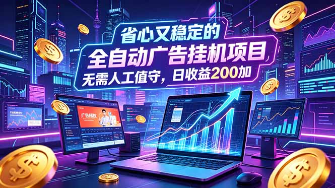 全自动广告挂机项目,全程无需人工值守。稳定创收每日收益200+-800资源网