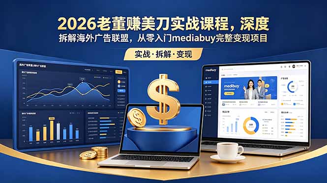 2026老董赚美刀实战课程,深度拆解海外广告联盟,从零入门mediabuy完整变现项目-800资源网