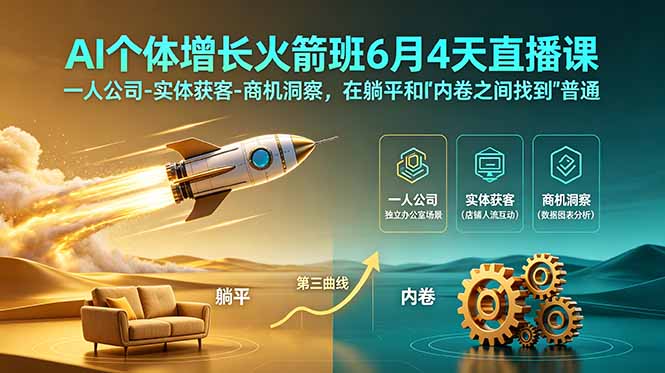 AI个体增长火箭班6月4天直播课,一人公司-实体获客-商机洞察,在躺平和内卷之间找到“普通人创收”的第三曲线-800资源网