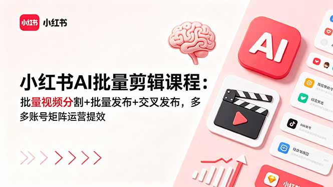 小红书AI批量剪辑课程：批量视频分割+批量发布+交叉发布，多账号矩阵运营提效-800资源网