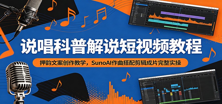 说唱科普解说短视频教程:押韵文案创作教学,SunoAI作曲搭配剪辑成片完整实操-800资源网