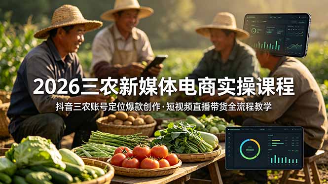 2026三农新媒体电商实操课程：抖音三农账号定位爆款创作，短视频直播带货全流程教学-800资源网