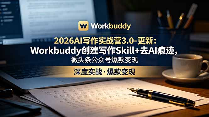 2026AI写作实战营3.0-更新:Workbuddy创建写作Skill+去AI痕迹,微头条公众号爆款变现-800资源网
