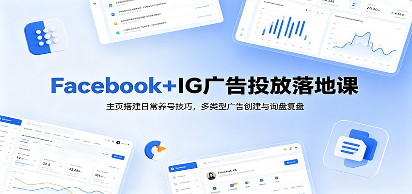 Facebook+IG广告投放落地课:主页搭建日常养号技巧,多类型广告创建与询盘复盘-800资源网