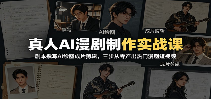 真人AI漫剧制作实战课:剧本撰写AI绘图成片剪辑,三步从零产出热门漫剧短视频-800资源网
