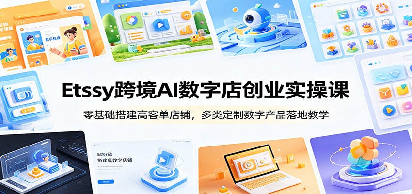 Etsy跨境AI数字店创业实操课：零基础搭建高客单店铺，多类定制数字产品落地教学-800资源网