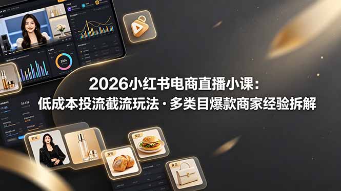 2026小红书电商直播小课，低成本投流截流玩法，多类目爆款商家经验完整拆解教学-800资源网