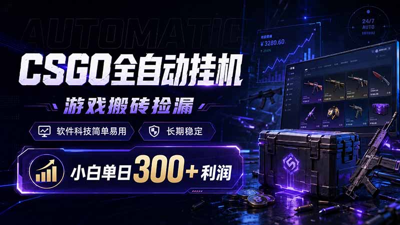 CSGO全自动挂机，游戏搬砖捡漏，软件科技简单易用，长期稳定，小白单日300+利润-800资源网