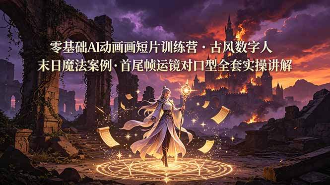 零基础AI动画短片训练营，古风数字人末日魔法案例，首尾帧运镜对口型全套实操讲解-800资源网