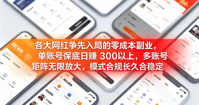 各大网红争先入局的零成本副业，单账号保底日赚 300 以上，多号矩阵可放大，模式合规长久稳定！-800资源网