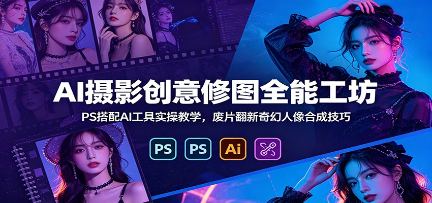 AI摄影创意修图全能工坊：PS搭配AI工具实操教学，废片翻新奇幻人像合成技巧-800资源网